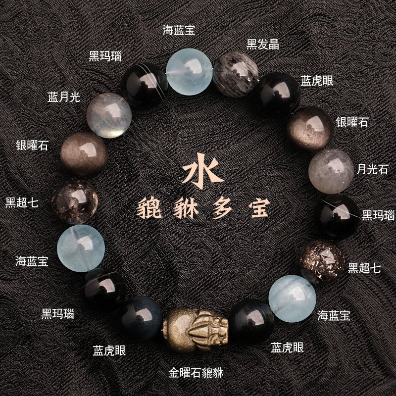 Water-Element Pixiu (Five Elements) Natural Crystal Multi-Gem Auspicious Bracelet - Image 2