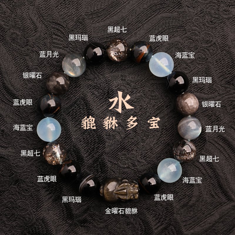 Water-Element Pixiu (Five Elements) Natural Crystal Multi-Gem Auspicious Bracelet - Image 4